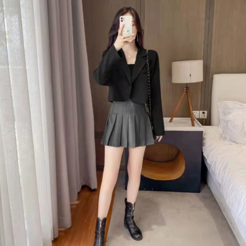 Blazers Women Cropped Solid Simple Single-button Classic All-match Teens Elegant Mujer Outwear Autumn Design Chic Ins Stylish