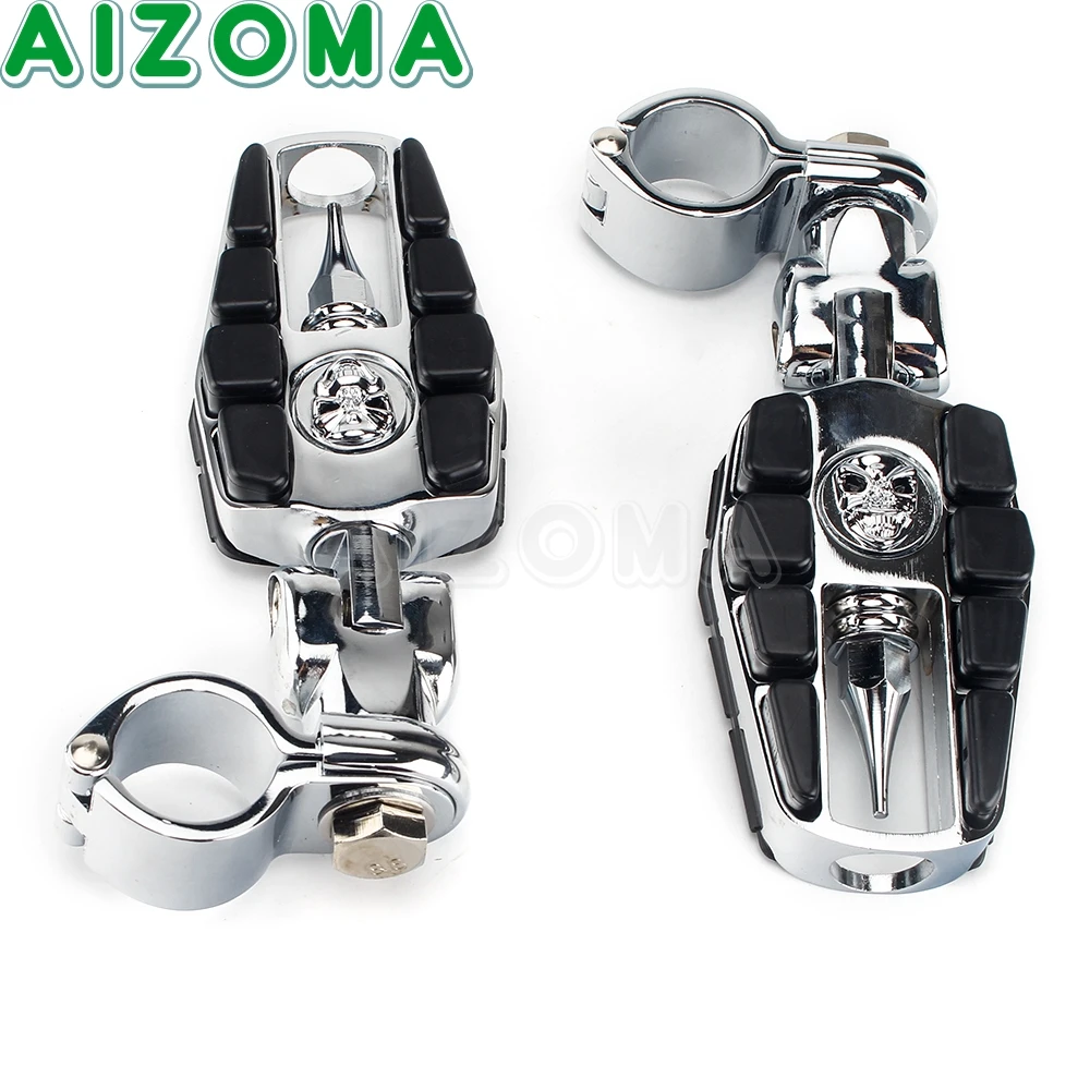 

1-1/4 " 32mm Engine Guards Motorcycle highway Zombie Skull Front Footpegs Footrest Foot Pegs 1.25'' Crash Bar Mount Black/Chrome