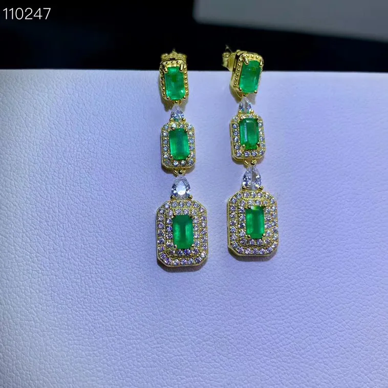 KJJEAXCMY fine jewelry 925 sterling silver inlaid Natural Emerald ladies earrings fashion support detection popular