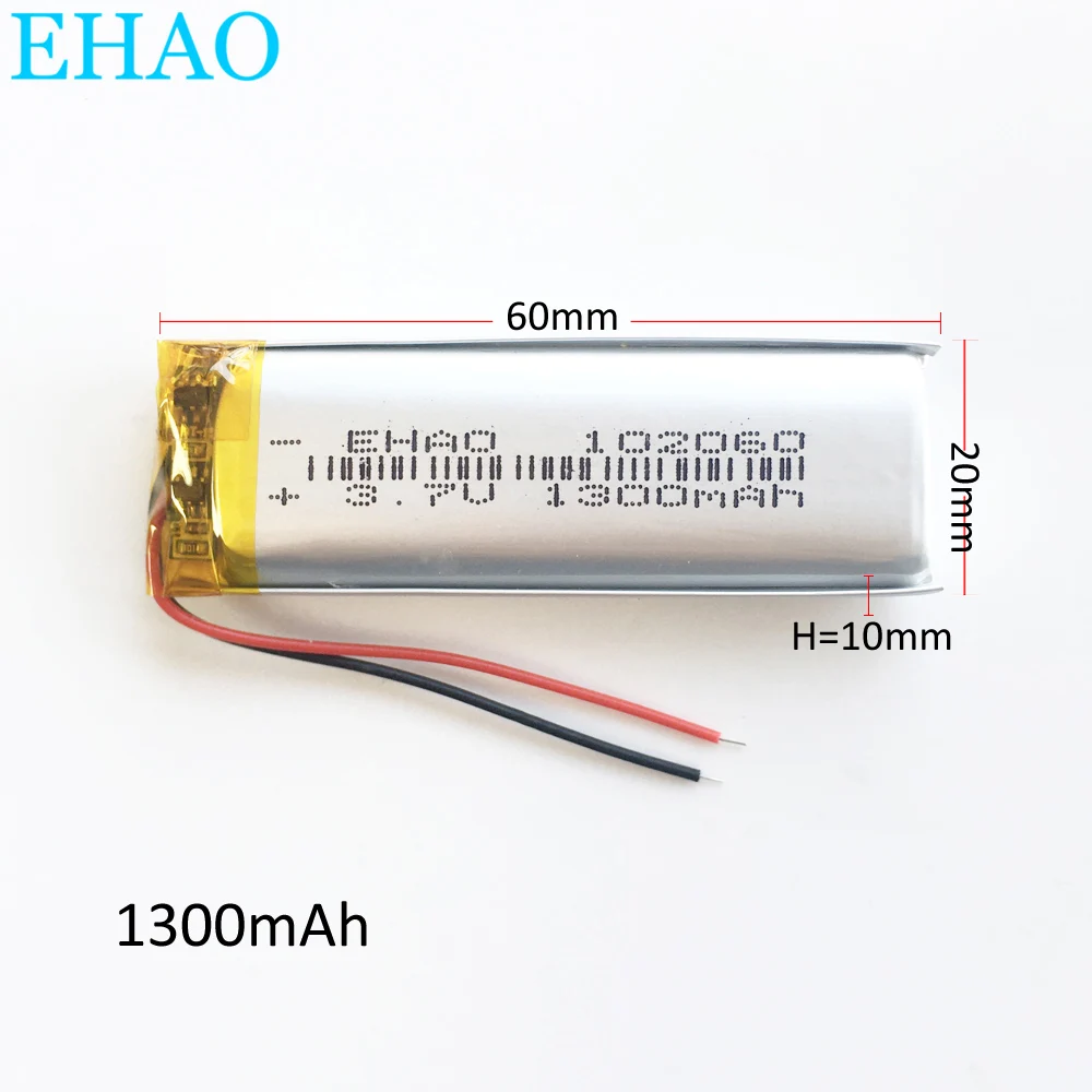 3.7V 1300mAh Lithium Polymer Lipo Rechargeable Battery 102060 For KTV Household Wired Microphone Audio GPS Camera