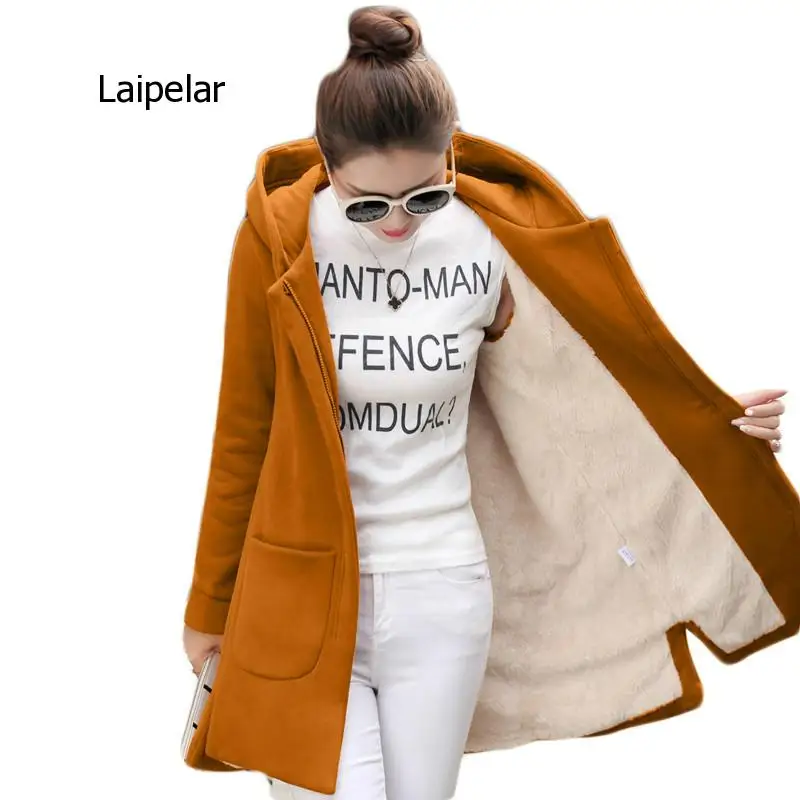 2020 Autumn Winter Women's Fleece Jacket Coats Female Long Hooded Coats Outerwear Warm Thick Female Red Slim Fit Hoodies Jackets