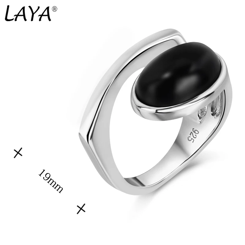 Laya 925 Sterling Silver Black Agate Pink glass Personalized Design Irregular Men\'s Black Ring Fashion Original Modern Jewelry