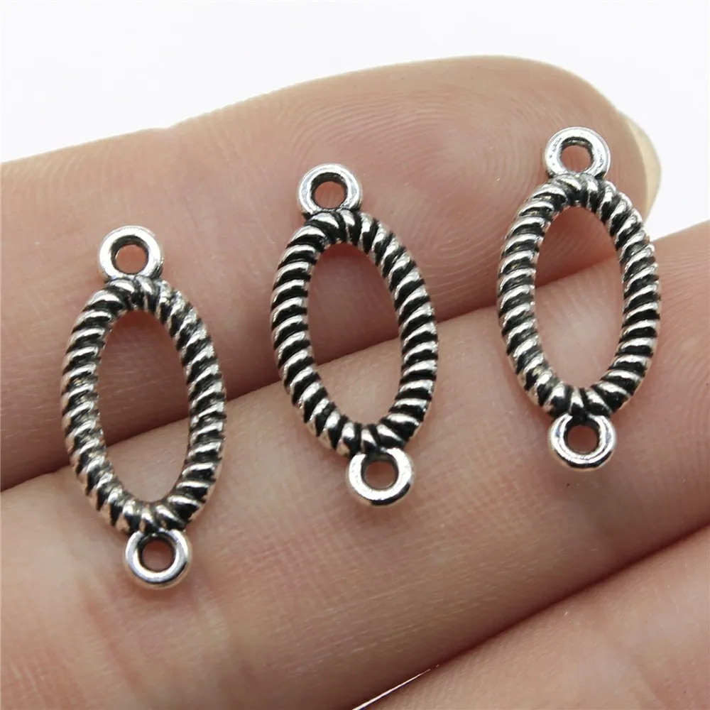 20PCS/lot 9*20mm Metal Charm Oval Connector Antique Silver Color Making DIY Handmade Tibetan Jewelry DIY