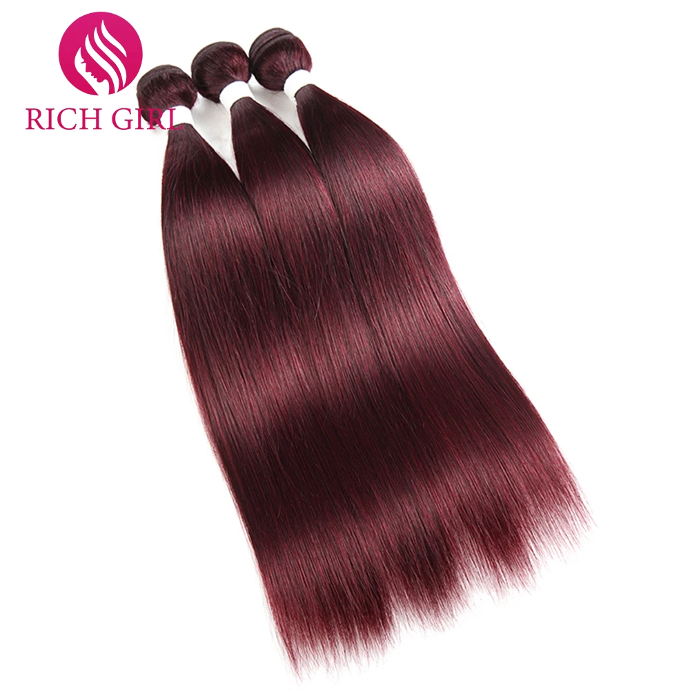 Bundel jalinan rambut lurus Brasil 30 inci ekstensi rambut manusia warna 1B/99J/bundel Ombre Burgundy Richgirl 100% rambut manusia