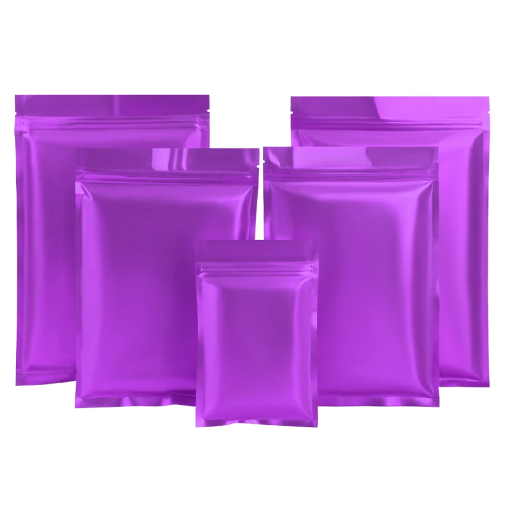 

100Pcs Matte Purple Mylar Foil Bag Zip Lock Self Seal Tear Notch Flat Reclosable Food Snack Tea Candy Cookies Packing Pouches