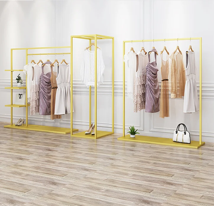 Clothing store display rack special for women\'s clothing store golden clothes rack landing clothes rack hanging rod