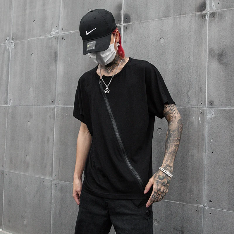 Summer Men's short-sleeve dark show dress half-sleeve hollow clothing hairdresser is the trend of Zipper t-shirt fashion