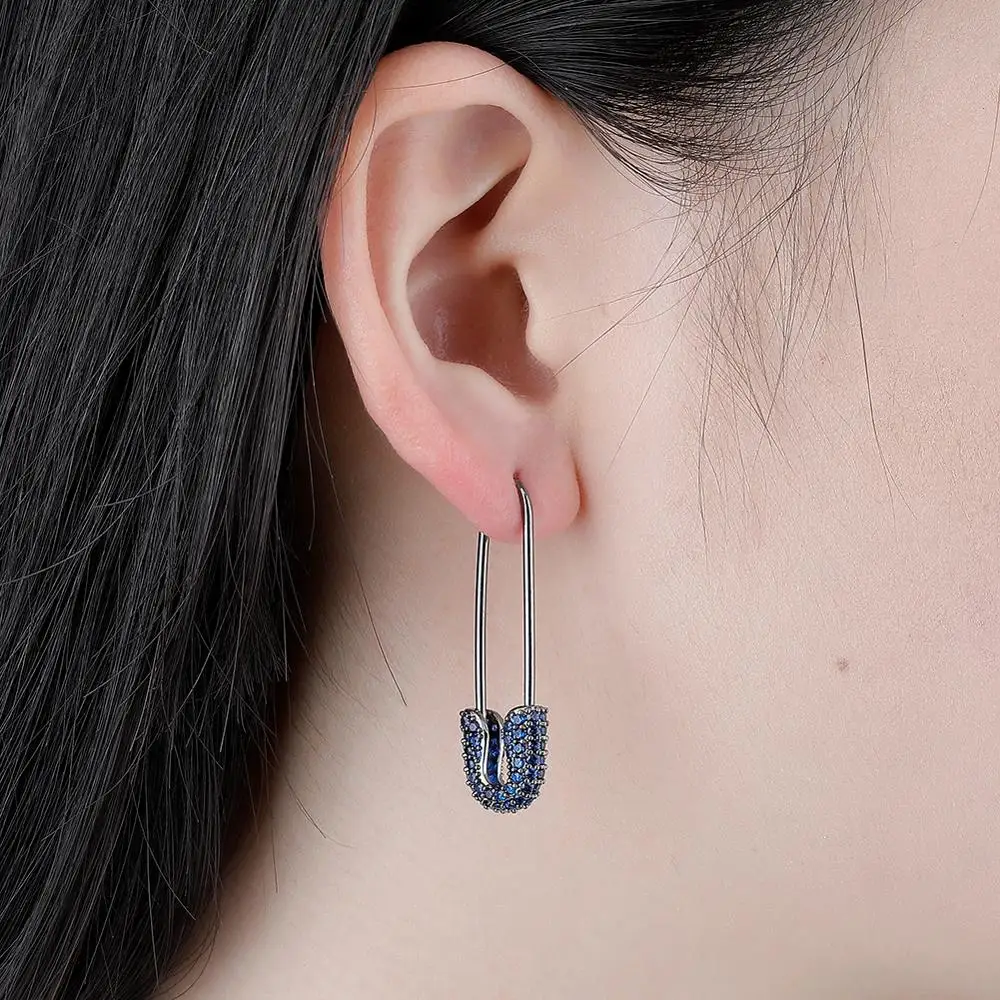 TOPGRILLZ 2020 New Safety Pin Earrings Iced Cubic Zirconia Hip Hop Charm Jewelry For Gift Men Women Black Gold Black Color