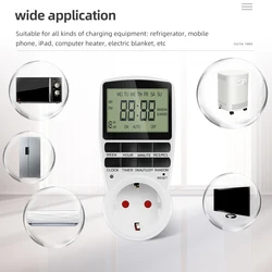 EU Plug Electronic Digital Timer Switch 12/24 Hour Programmable Timing Socket 220V Kitchen Timer Outlet Time Control