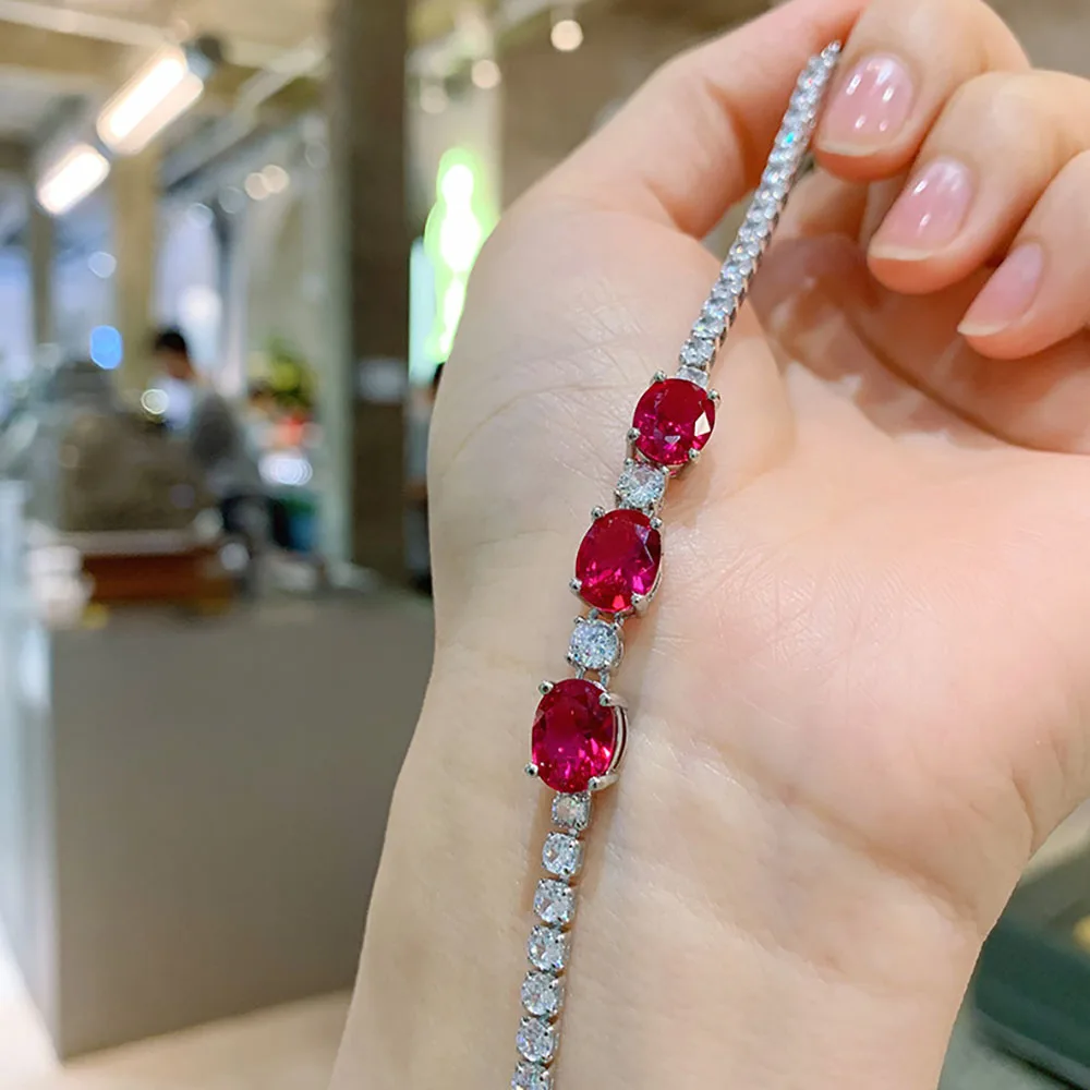 2021 New 7*9mm Aquamarine Stone Emerald Ruby Lab Diamond Strand Bracelet for Women Gemstone Party Fine Jewelry Anniversary Gift