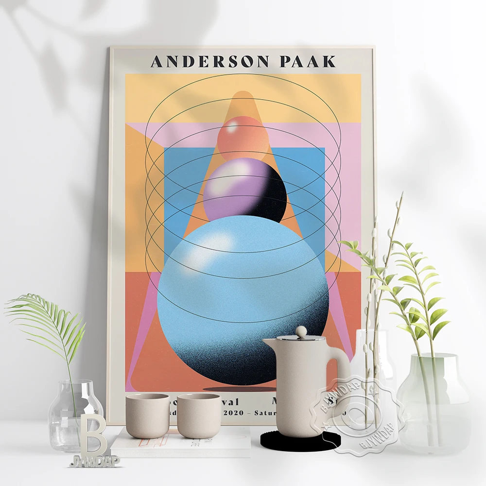 Anderson Paak stereoscopic Geometry Prints Poster, Mad Cool Festival Rock Music Wall Art, Anderson Paak Fans Collection Picture