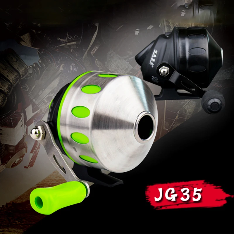 

Black/green Fish Shooting Fish Wheel JG35 Stainless Steel Front Cover Metal Fishing Reel for Hunting Slingshot Speed Ratio 4.3:1