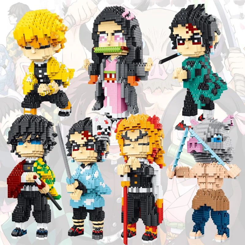 

Demon Slayer Figures Micro Building Blocks Assembled Anime Kamado Tanjiro Nezuko Agatsuma Zenitsu Mini Bricks For Christmas Gift