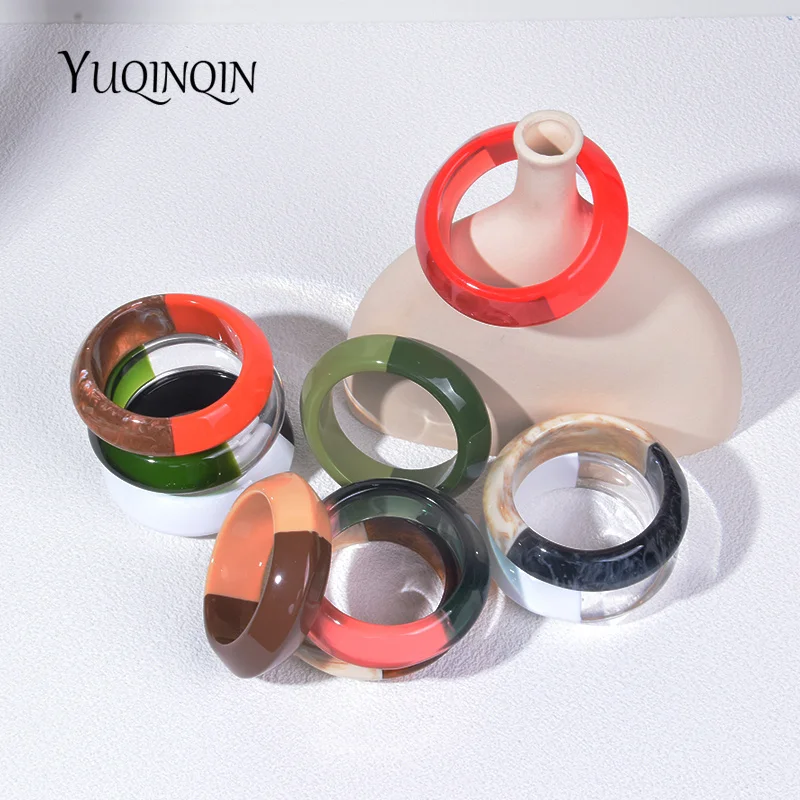 New Trendy Transparent Resin Acrylic Big Wide Bangle for Women Geometric Party Colourful Circle Vintage Fashion Jewelry Gifts