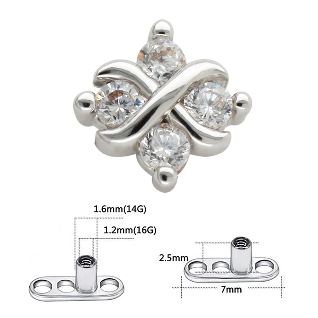 JHJT G23 Titanium Micro Dermal Piercings Dermal Anchor Top with Base Piercings Skin Diver Crystal Top Surface Piercing Jewelry