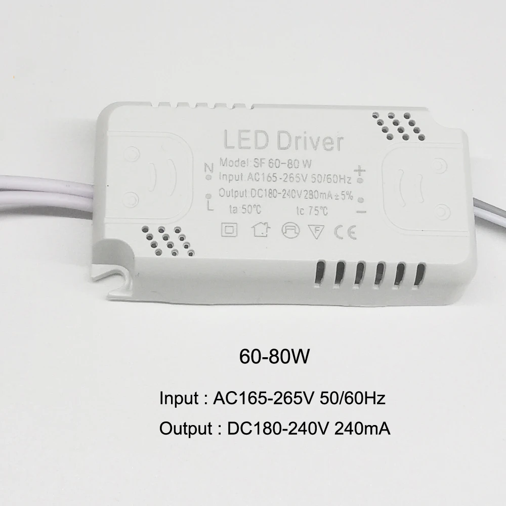 LED driver 8-24W 20-36W 36-60W 60-80W for single color LED Input 165-265V 50/60Hz Output 240mA Non-isolated lighting transformer