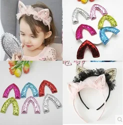 8PCS PU Leather Cat Ear  Ball Padded Appliques For clothes DIY Baby Hair Clip Headwear Decor Ornament Accessories