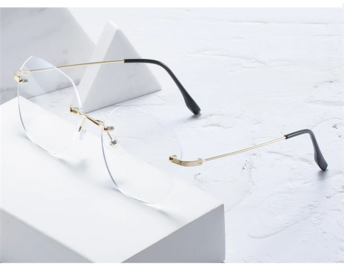 Ultraleichte rahmenlose Polygon-Blaulicht-blockierende Myopie-Brille, fertige Damen-Brille mit übergroßen Dioptrien, 0–0,5–1,0 bis –4,0 – Detail 3