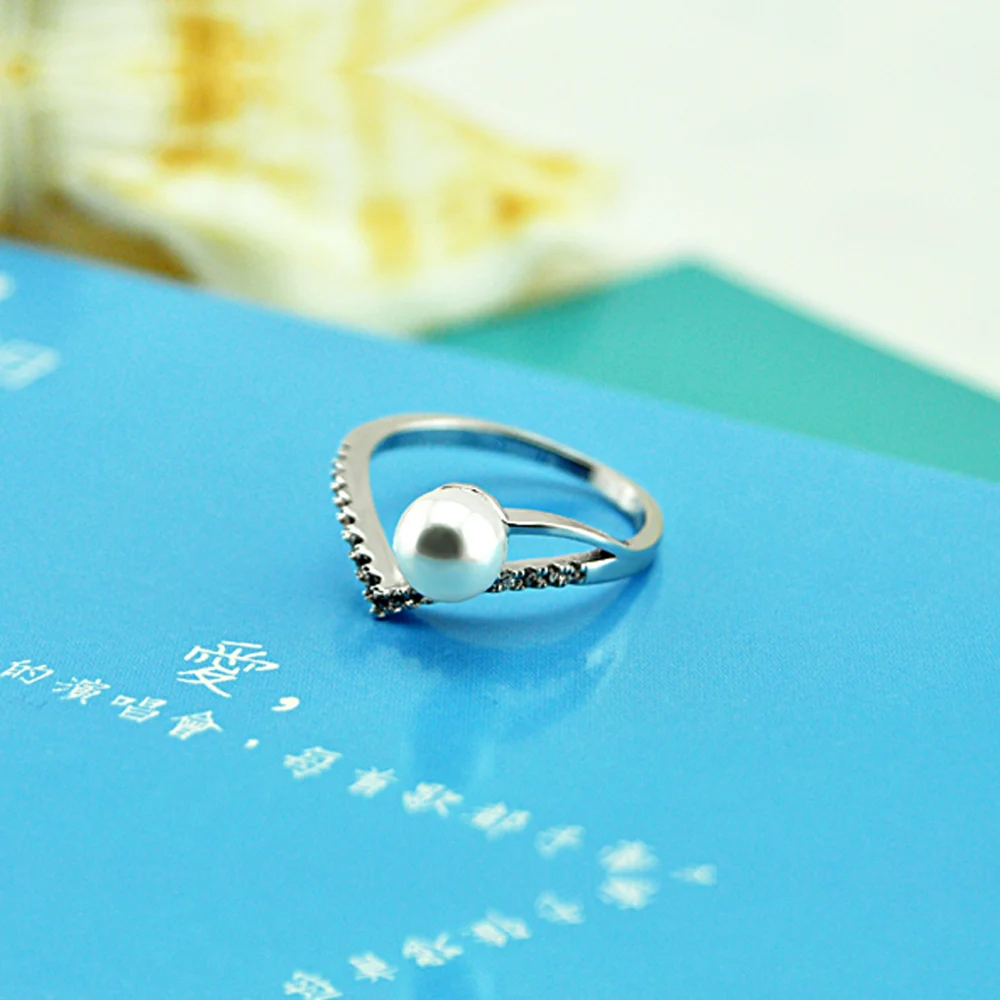 

Высококачественное модное кольцо из стерлингового серебра 925 пробы с белым искусственным жемчугом, роскошное стильное кольцо с цирконом для вечеринок, подарок для женщин