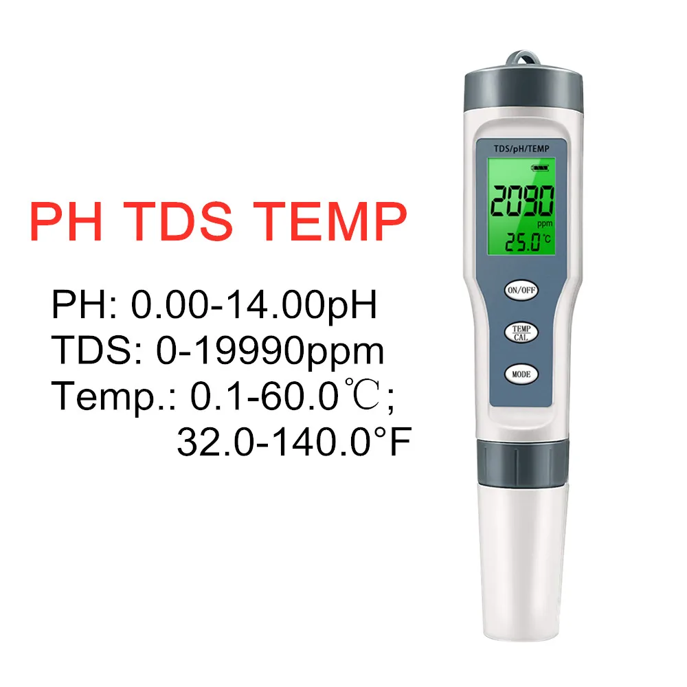 Multifunktions-Wasserqualitätstester PH/TDS/EC/Salzgehaltstester LCD Digitales Wasserreinheits-Temperaturmessgerät für Pools und Aquarien