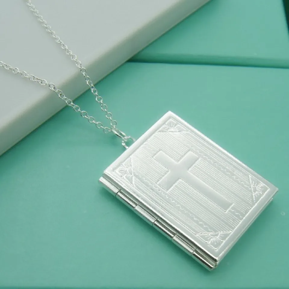 Christmas Gift 925 Sterling Silver Square Photo Frame Pendant Necklace Female Charm Jewelry Necklace