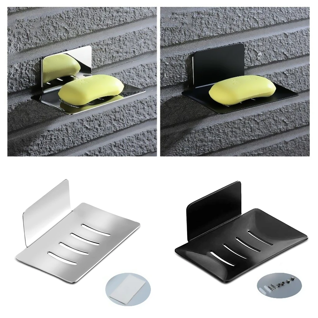 Wall Mounted Bathroom Shower Sponge Holder Free-Punching Storage Plate Draining Adhesive Sticky Tray Organizer Household Black