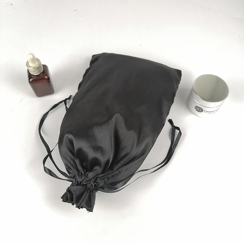 Seide Geschenk Beutel Individuelles Logo Satin Kordelzug Taschen Verpackung Perücke Kosmetische Wimpern Unterwäsche Bikini Lagerung Tasche 20 teile/los – Detail 4