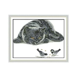 Il Gatto Curioso (2) Kit Punto Croce 14ct 11ct Pre Timbrato Tela di Canapa Del Ricamo Fai da Te Cucito a Mano