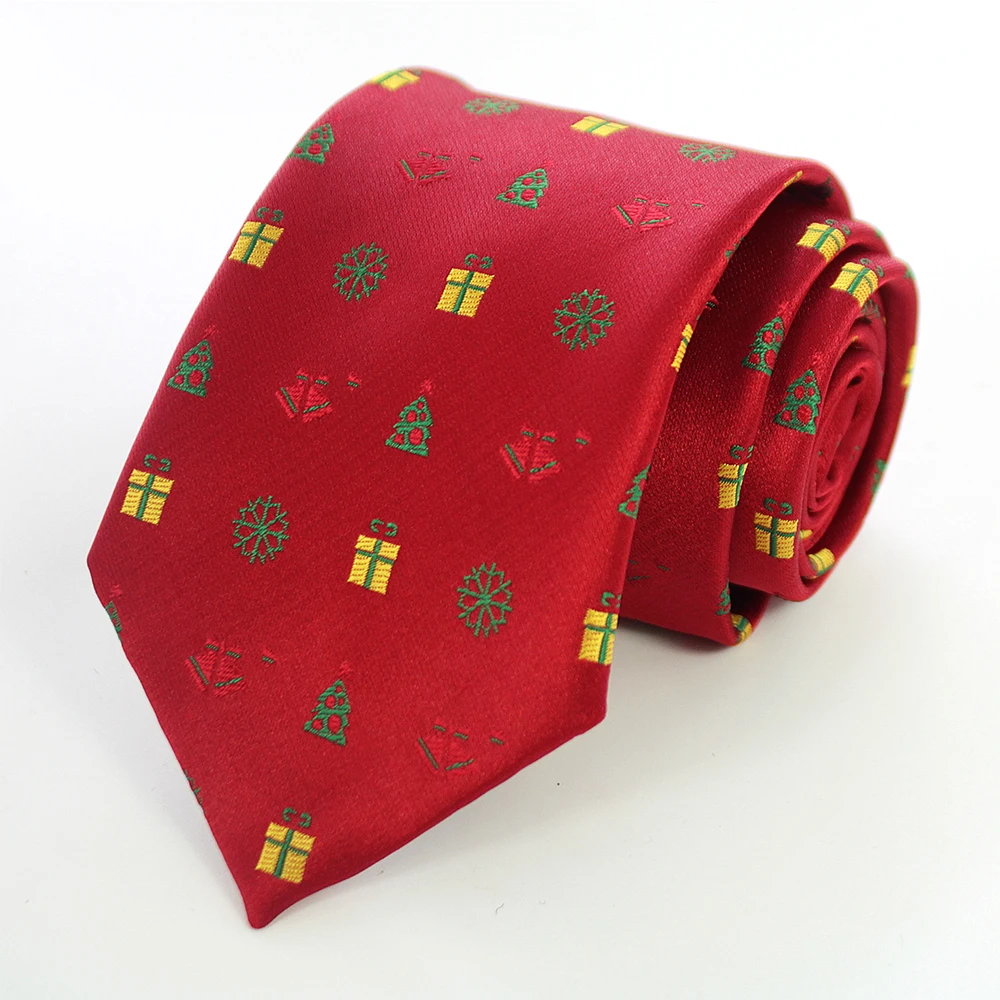 JEMYGINS Neuartige Weihnachtskrawatten, Weihnachtsmann-Schneeflocken-Krawatte, Rot-Grüne Seiden-Jacquard-Krawatte für Männer und Kinder, Weihnachtsgeschenk – Detail 17
