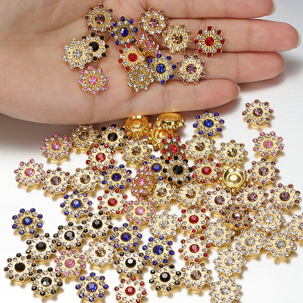 50pcs 14mm Colorful Rhinestone Cabochons Crystal Core Gold Plated Bezel Brooch Base for DIY Jewelry Making Decor Accessories