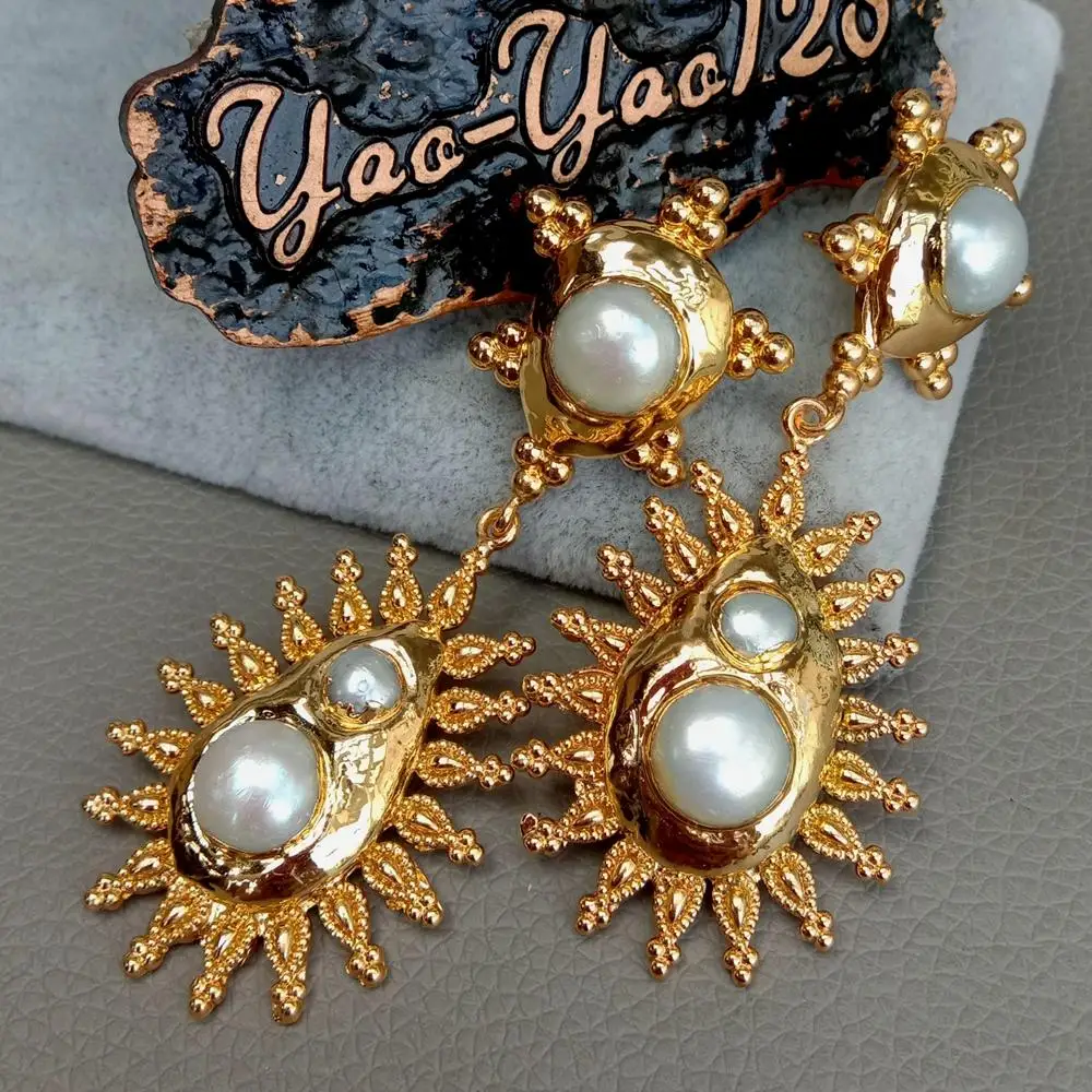 24 K Yellow Gold Plated Keshi Pearl Stud Earrings