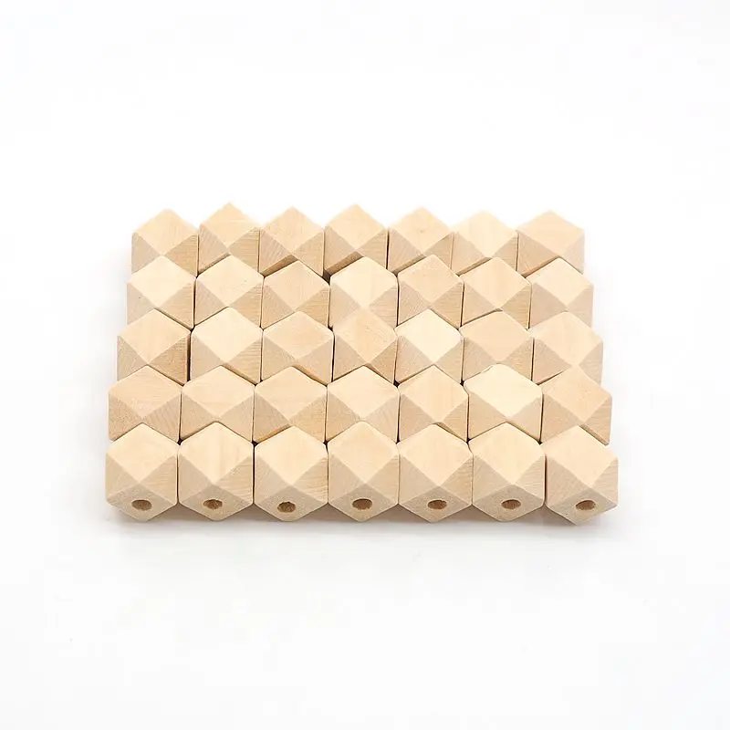 Chenkai 100PCS 10mm Unfinished Wooden Beads Hexagon Geometric Beads Natural beads For DIY Infant Sensory Pacifier Accessories