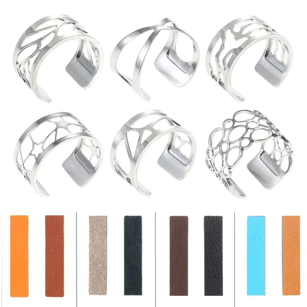 Cremo Geometric Rings for Women Open Resizable Finger Rings Anillo  Stainless Steel Reversible Leather Bague Jewelry