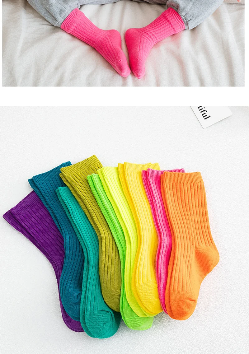 3 Paare/los 2024 Frühling Sommer kinder Candy Farbe Socken Koreanische Japanischen Stil Kinder Jungen Mädchen Doppel Nadel Mid-rohr Socken – Detail 7