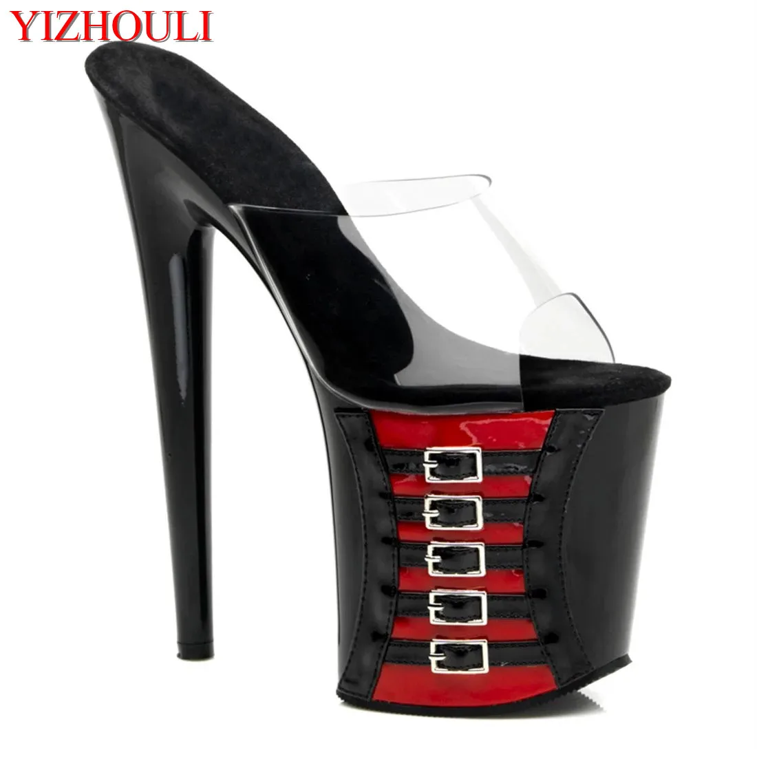 

Unique 8 Inch Stripper Shoes 20cm High-Heeled Platform Buckle Women Slides Shoes Ultra High Quality Clear High Heel