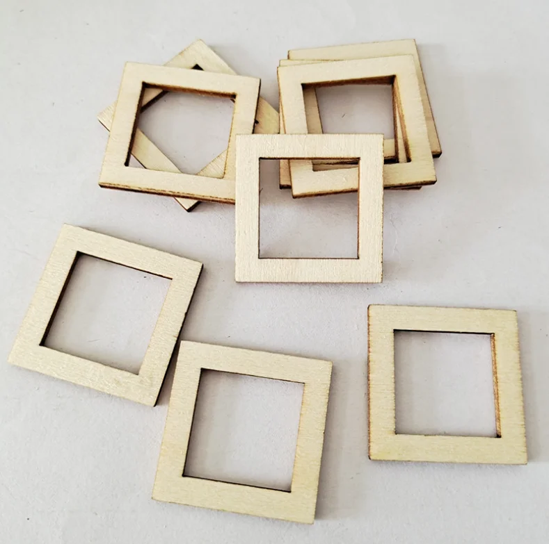 100pcs Unfinished Squares Blank Wooden Pieces Wooden Square Cutouts Wood Slices In Different Sizes for DIY Arts Craft Project