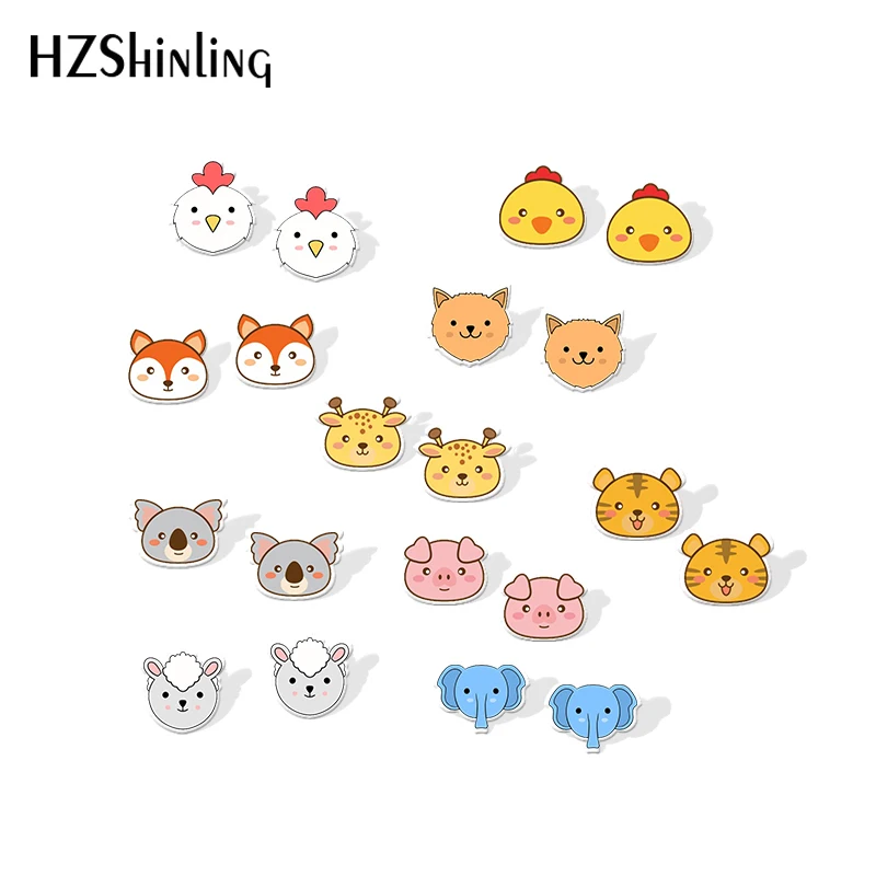 2019 New Lovely Animals Acrylic Earring Deer Wolf Bear Pig Earrings Art Epoxy Photo Resin Earring