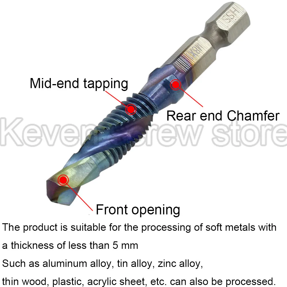 6PCS Titanium Plated Hex Shank HSS Screw Thread Metric Tap Drill Bits Screw Machine Compound M3-M10 Hand Tools