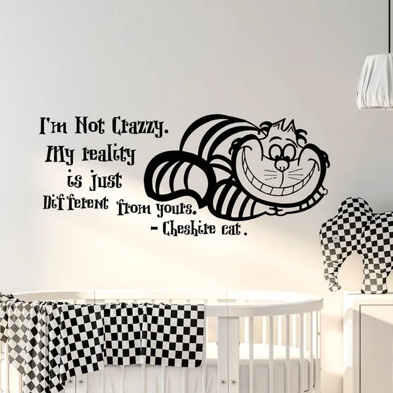 Alice In Wonderland Wall Sticker Quote Cheshire Cat Wall Sayings Vinyl Art Home Decor For Kids Room Decals Nursery Murals 3644