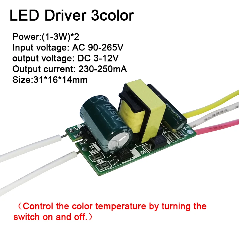 LED Driver 3 color Current 250mA 1-3W 4-7W 8-12W AC90-265V Lighting Transformers For LED Bulb Power Supply Double color 3Pin