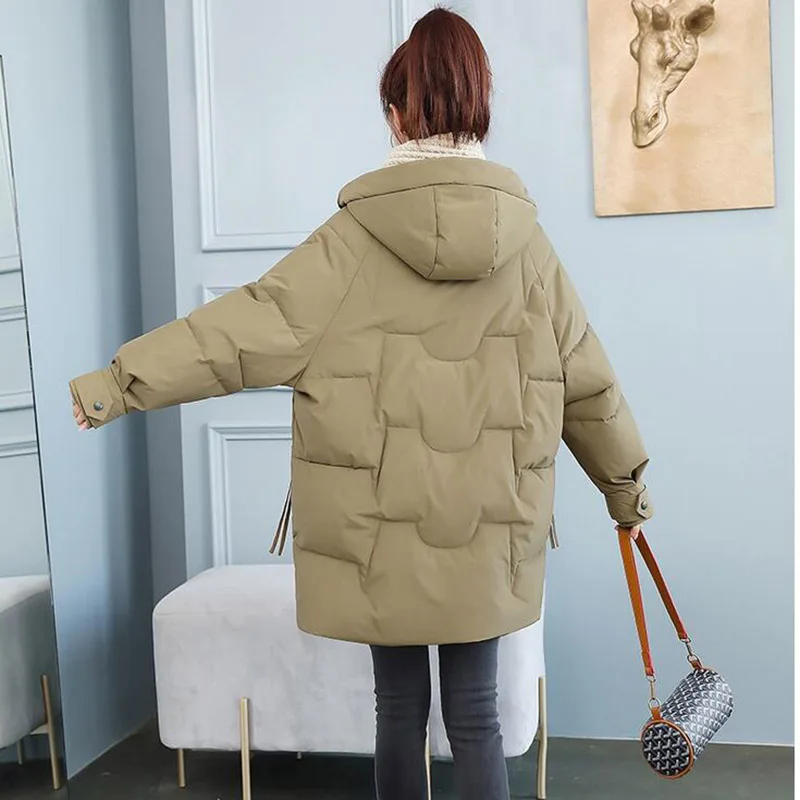 Doudoune en coton rembourré mi-long pour femme, haut chaud pour femme, parka à capuche élégante, vêtements d'extérieur décontractés, nouveau, hiver, 2025