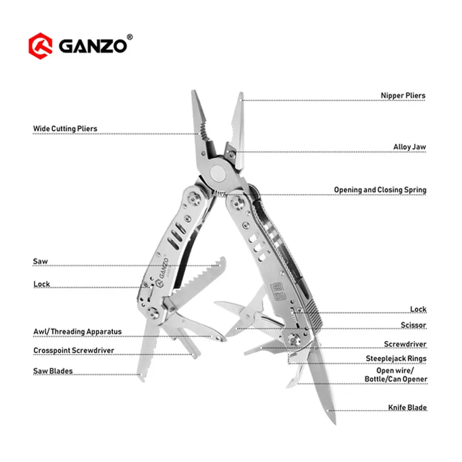 Ganzo G300 series G302H G302-H Multi pliers 26 Tool in One Hand Tool Set Screwdriver Kit Portable Folding Knife Stainless pliers