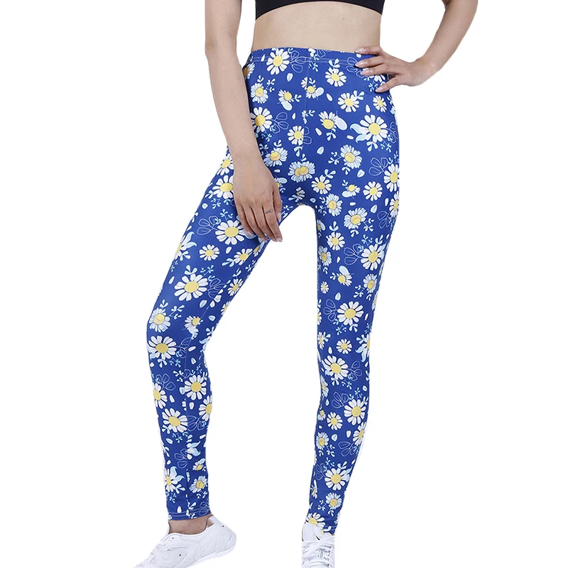 Yrrety Fitness Yoga Broek Vrouwen Hoge Taille Leggings Push Up Elastische Chrysant Print Sport Vrouwen Solid Enkellange bodem