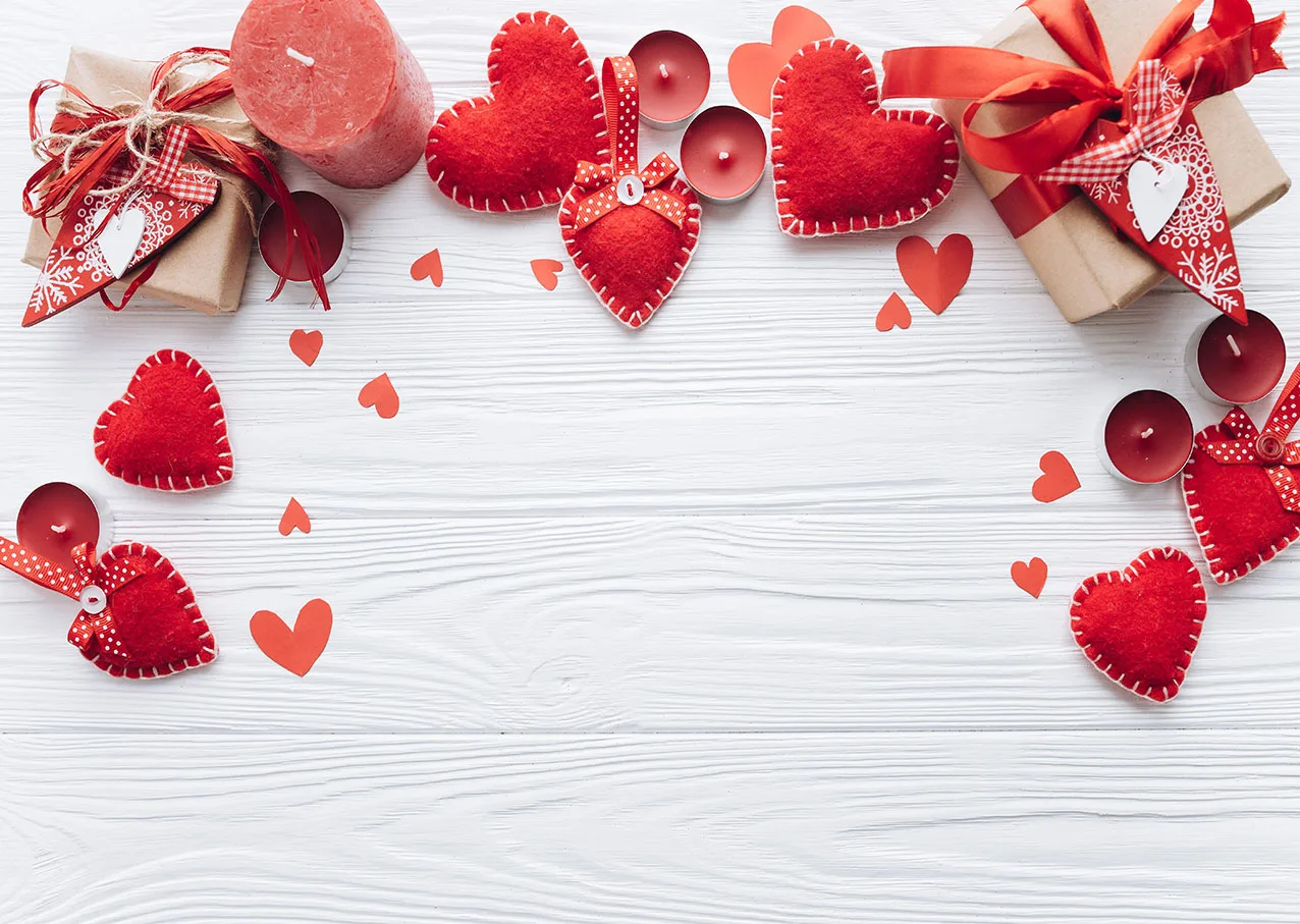 Red Hearts Candle Wooden Plank Photography Background Custom Backdrops Fond Photo for Lovers Valentines Day Birthday Photocall