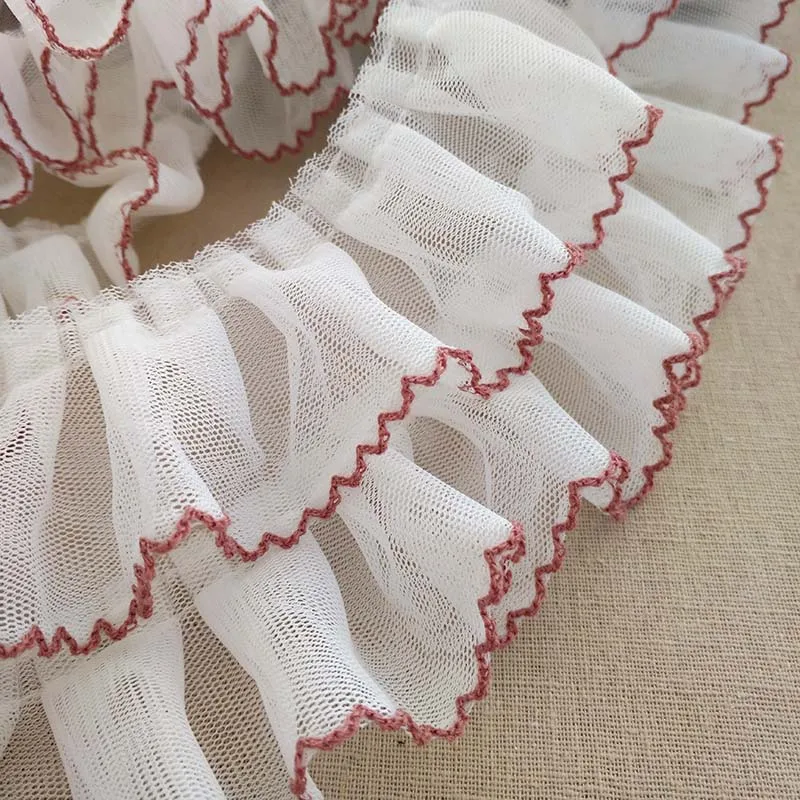 10meters Ruffled Tulle Trim Coffee Yellow Red Pleated Mesh Trim Tutu Dress Fabric 5cm Wide Doll Clothing High Quality