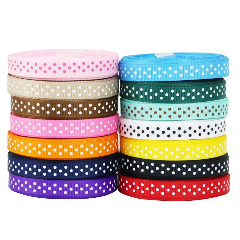 (25 yards/roll) 10mm Cartoon Polka Dots Printed Grosgrain Ribbon Lovely lace Series Ribbons