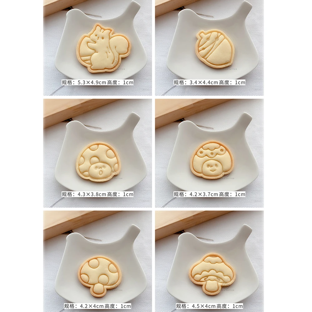 Cute Animal Fondant Cake Mold Biscuit Mushroom Squirrel Rabbit Kitten Puppy Bear Pattern Cookie Cutter Stamp Sugarcraft Baking