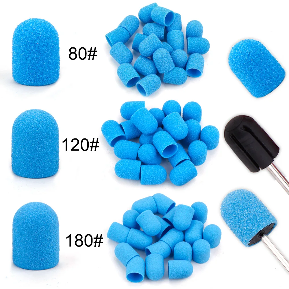 5Pcs 10*15/13*19 Sanding Caps With Rubber Nail Art Sanding Bands Block Caps Mandrel Gel Remover Cuticle Drill Accessories Tool