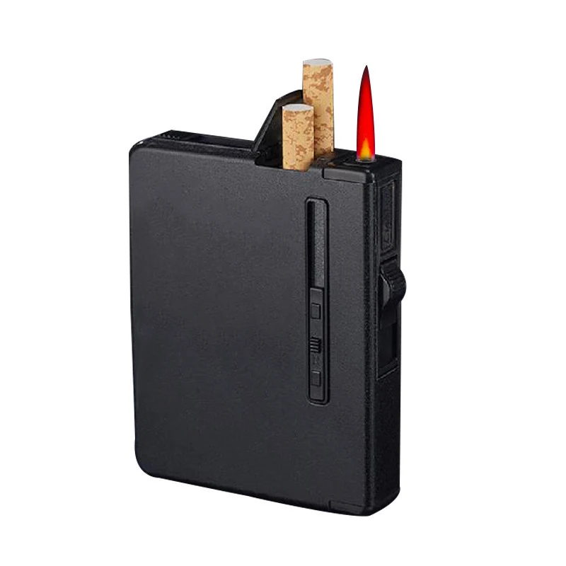 2 in 1 Cigarette Case & Lighters Metal Box Holder Windproof Flame Fire Gas Refillable Lighter