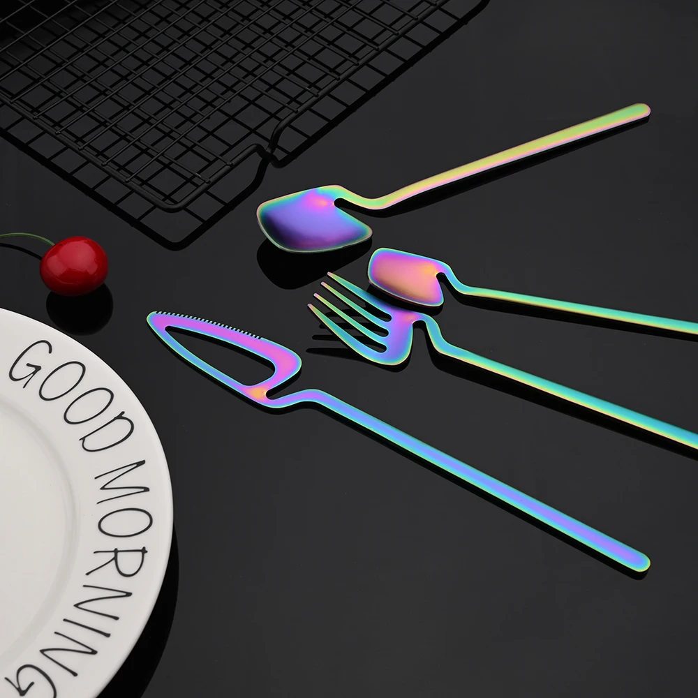 Matte Gold Cutlery Set Tableware 18/10 Stainless Steel Flatware Dinnerware Knife FruitFork Ice Spoon Dessert Fork Set For Party